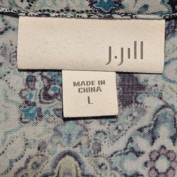 J. Jill Women’s Blue Print Top L Button Down Boho Chic Coastal Cowgirl Light - Picture 4 of 13